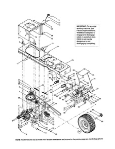 Frame/Drive Belt/Transmission Diagram and Parts List for 608  MTD Lawn Tractor