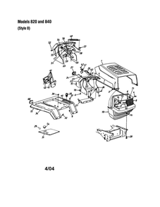 Grille/Hood Diagram and Parts List for 820 THRU 829 MTD Lawn Tractor