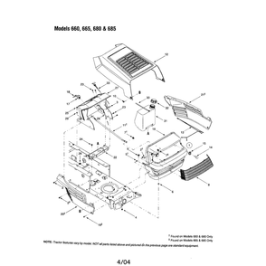 Grille Assembly - 660,665,680,685 Diagram and Parts List for 13AM662F163  MTD Lawn Tractor