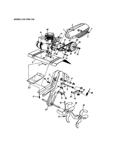 Engine/Tine Shield/Chain Case Diagram and Parts List for 340  MTD Tiller