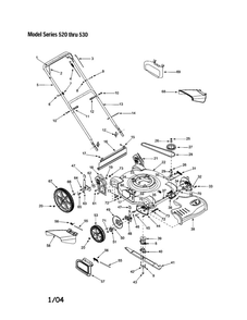 Housing/Handle/Wheels/Chute Diagram and Parts List for 520  MTD Lawn Mower