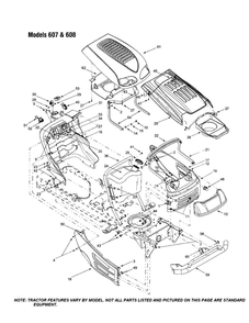 Hood/Grille 1 Diagram and Parts List for 608  MTD Lawn Tractor