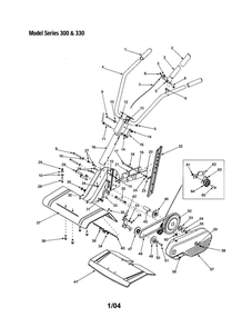 Grip/20-Inch Tine Shield/Handle Diagram and Parts List for 330  MTD Tiller