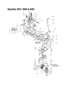Power Take-Off System Diagram and Parts List for 608  MTD Lawn Tractor