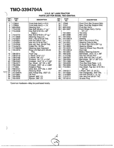 12hp 36-Inch Lawn Tractor 2 Diagram and Parts List for 3394704A  MTD Lawn Tractor
