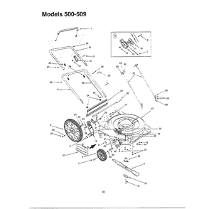 Handle Diagram and Parts List for SERIES500THRU509  MTD Lawn Mower