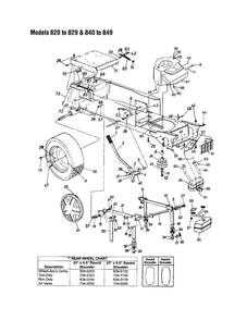 Front Deck Lift Assembly Diagram and Parts List for 820 THRU 829 MTD Lawn Tractor