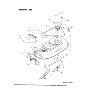 Deck/Blade Diagram and Parts List for 13AM662F163  MTD Lawn Tractor