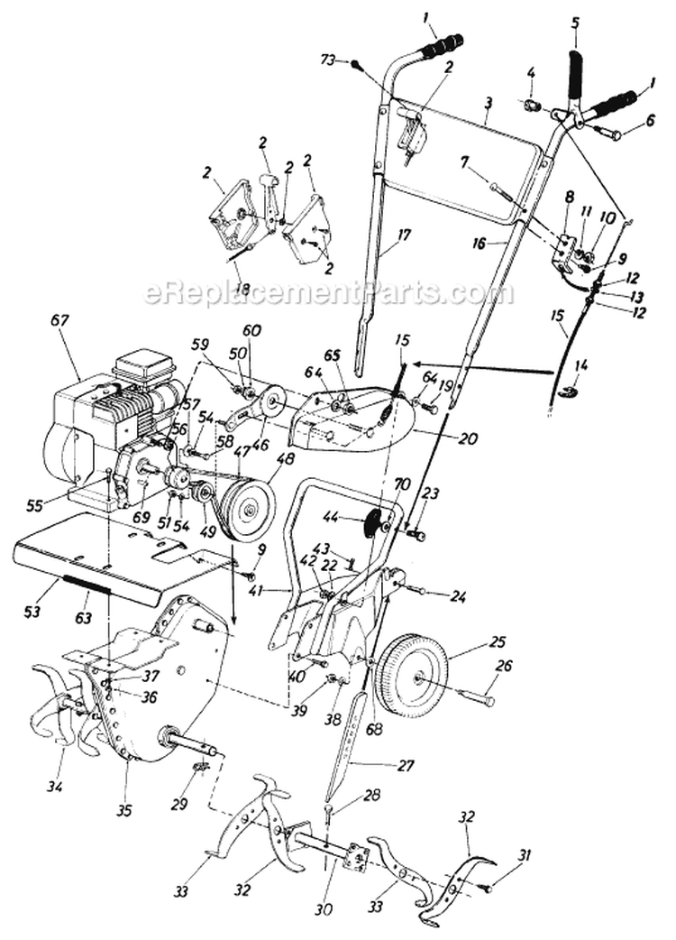Page B Diagram and Parts List for 210-031-031/B063-048 1990 MTD Tiller