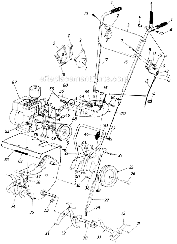 Page A Diagram and Parts List for 217-031-331 1987 MTD Tiller