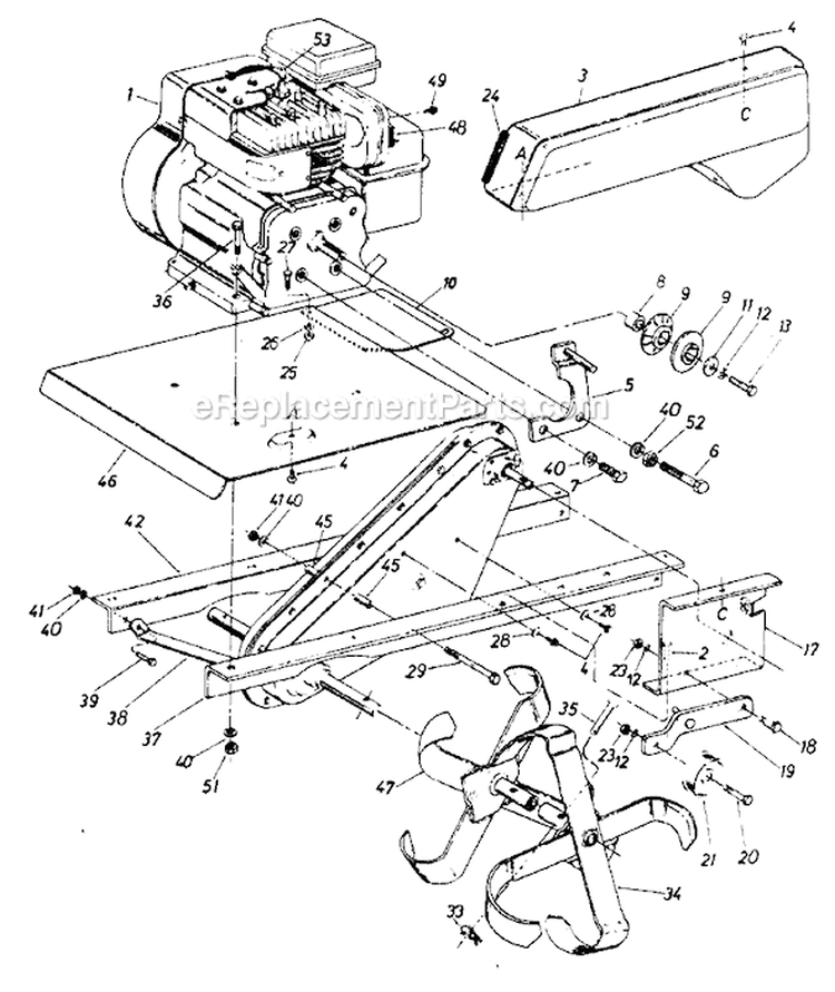 Page B Diagram and Parts List for 218-310-034/223-8833-00 1988 MTD Tiller