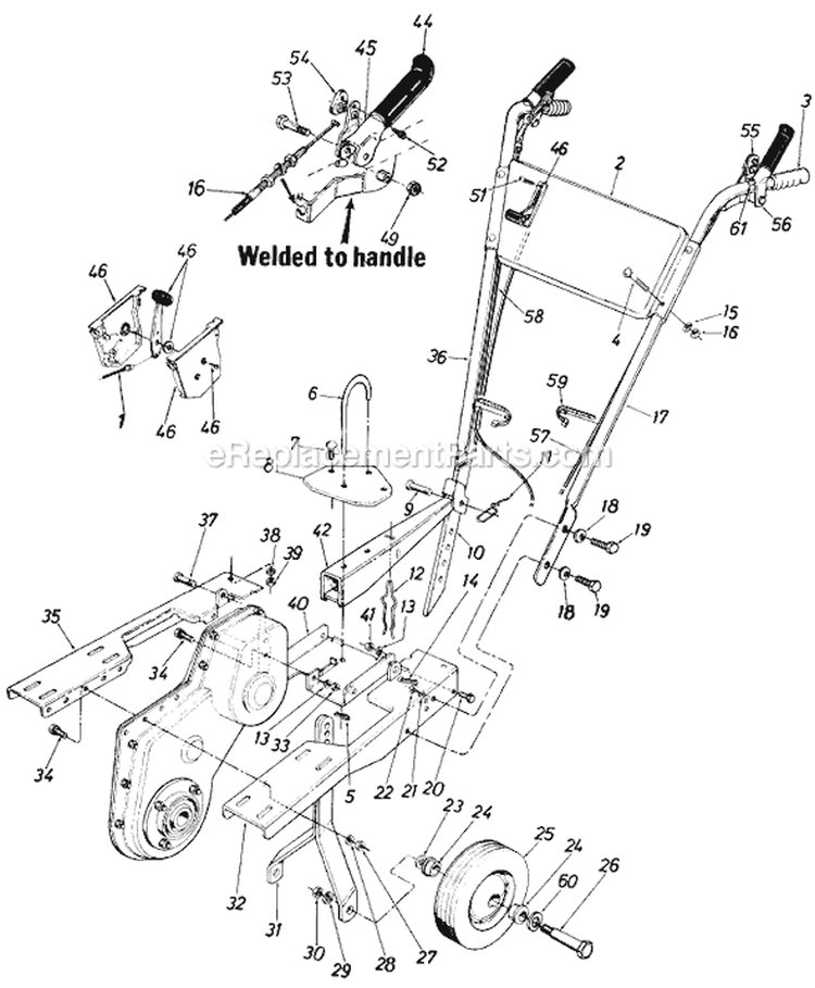 Page B Diagram and Parts List for 219-381-170/60944 1989 MTD Tiller