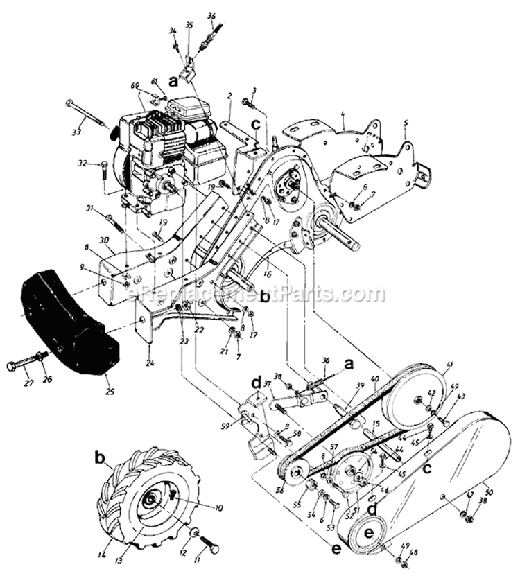 Page B Diagram and Parts List for 219-430-032 1989 MTD Tiller