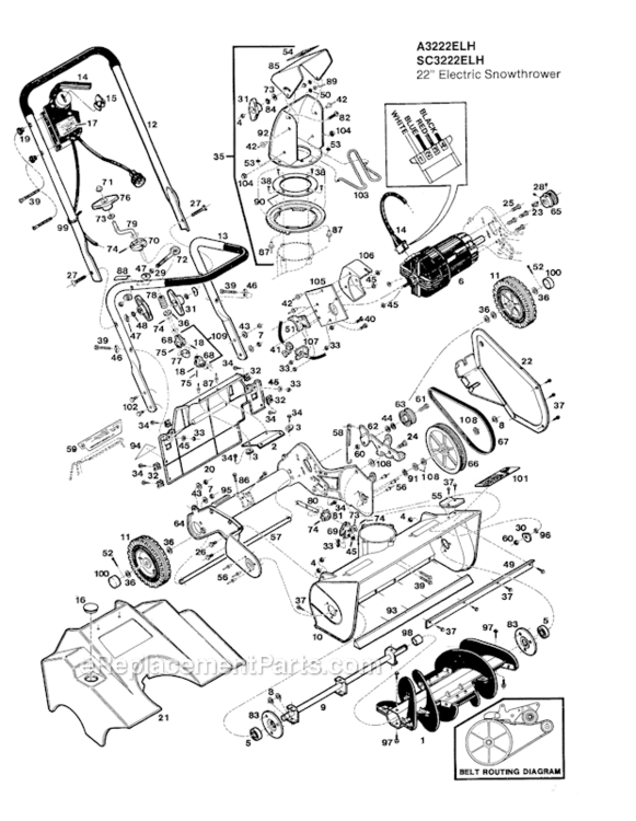 Page A Diagram and Parts List for SC3222EL-H  MTD Snow Blower
