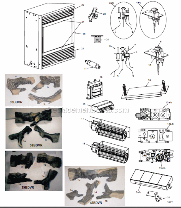 Page A Diagram and Parts List for 43BDVR  Majestic Fireplace & Insert