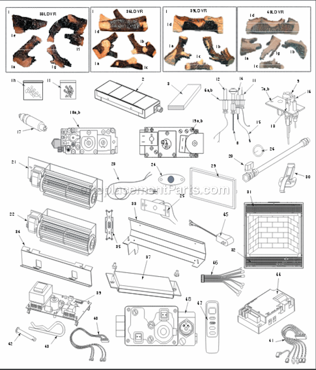 Page A Diagram and Parts List for 43LDVR  Majestic Fireplace & Insert