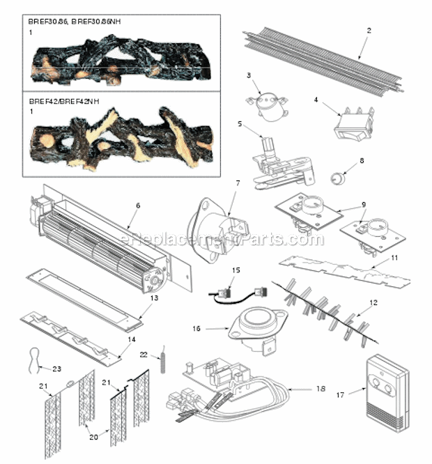 Page A Diagram and Parts List for BREF36NH  Majestic Fireplace & Insert