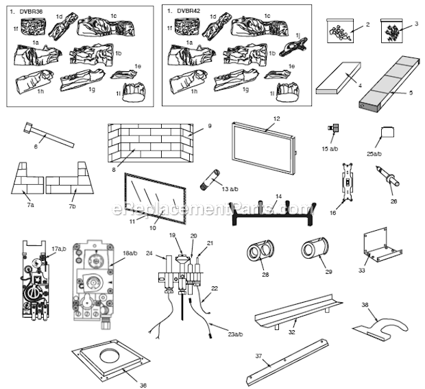 Page A Diagram and Parts List for DVBR36  Majestic Fireplace & Insert