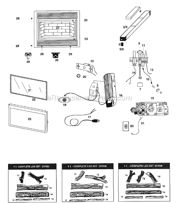 Page A Diagram and Parts List for DVR33  Majestic Fireplace & Insert