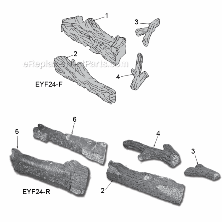 Eyf24-F And Eyf24-R Logs Diagram and Parts List for EYF24  Majestic Heating Stove