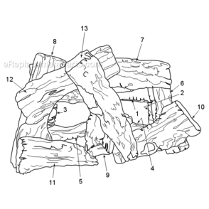 Ho24-R And Ho24-F Highland Oak Refractory Logs Diagram and Parts List for 24NB 24NB Series Majestic Heating Stove