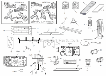 Page A Diagram and Parts List for NVBR36  Majestic Fireplace & Insert