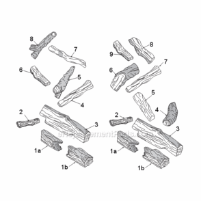 Models Vwf18Sp, Vwf24Sp, Vwf30Sp Split Pine Logs Diagram and Parts List for VWF VWF Series Majestic Heating Stove