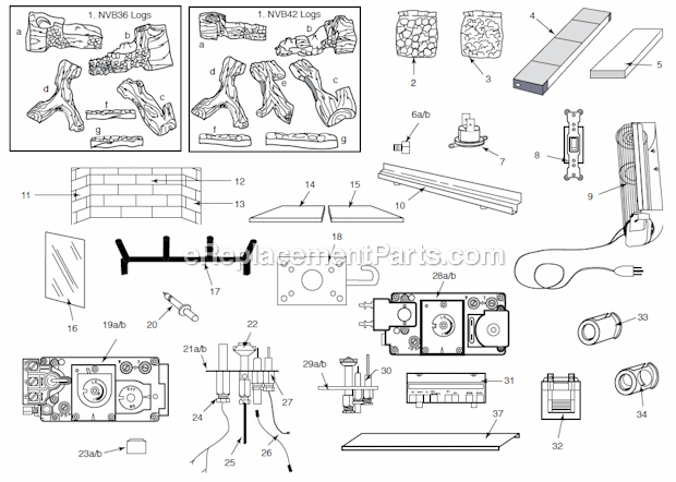 Page A Diagram and Parts List for NVBR36  Majestic Fireplace & Insert