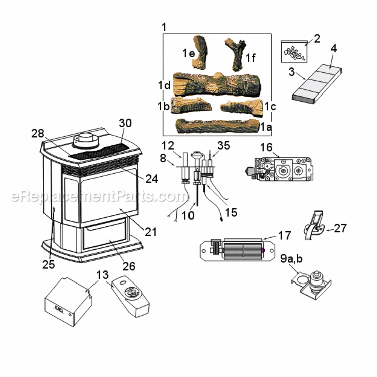 Rfsdv34 Natural Gas And Propane Diagram and Parts List for RFSDV34  Majestic Heating Stove