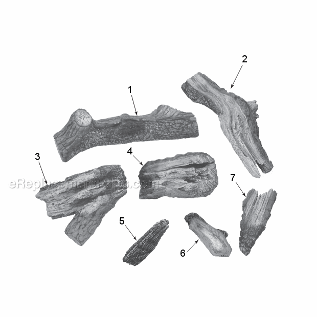Vwfod24 Weathered Pine Logs Diagram and Parts List for VWFOD24  Majestic Fireplace & Stove