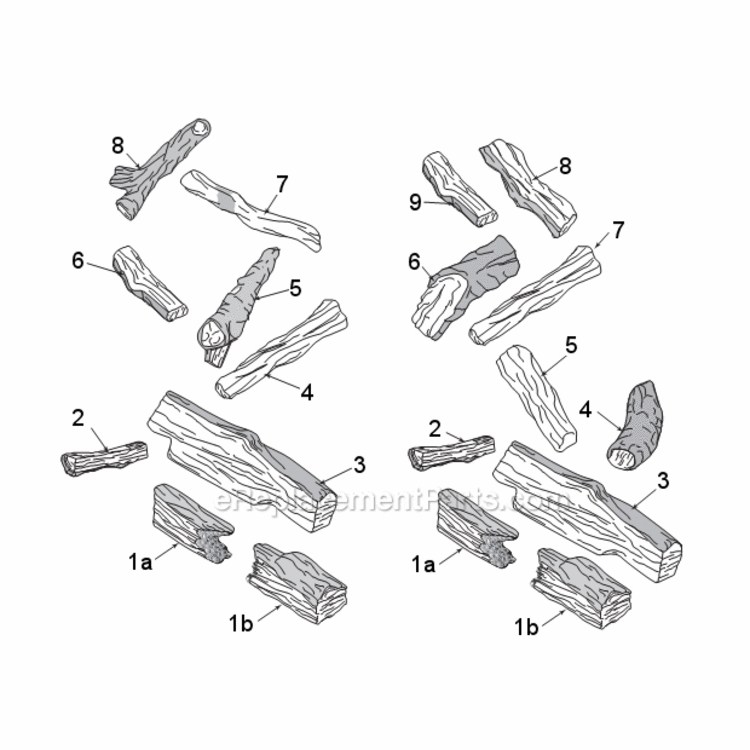 Models Vwf18Sp, Vwf24Sp, Vwf30Sp Split Pine Logs Diagram and Parts List for VWF VWF Series Majestic Heating Stove