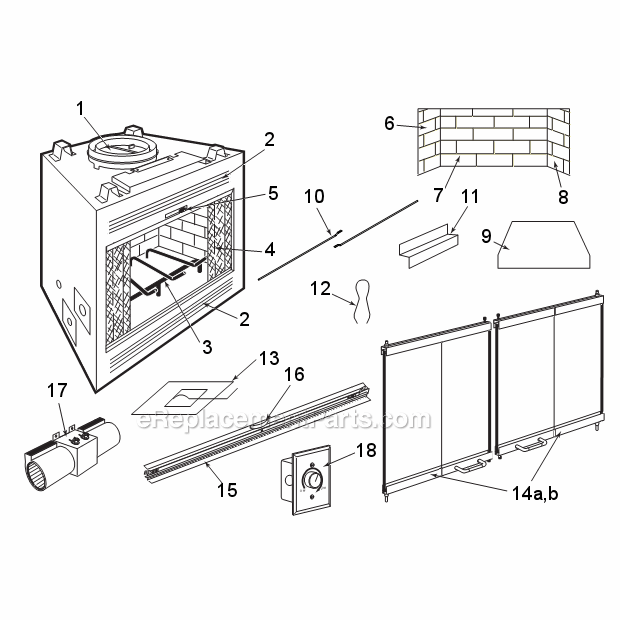 Page A Diagram and Parts List for WMC42  Majestic Fireplace & Insert