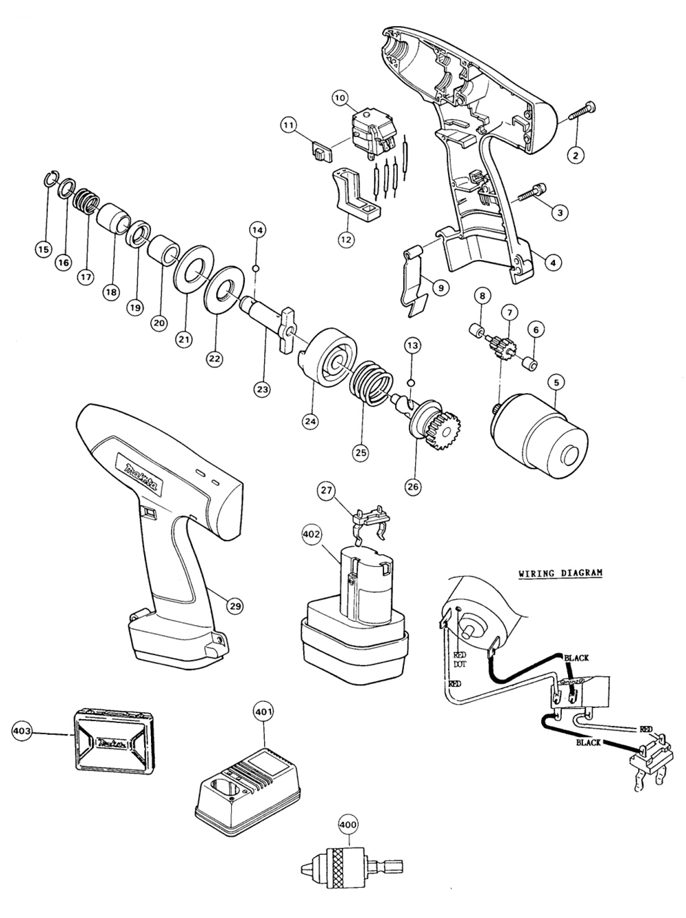 Page 1 Diagram and Parts List for 6903VWD Type 1 Makita Drill