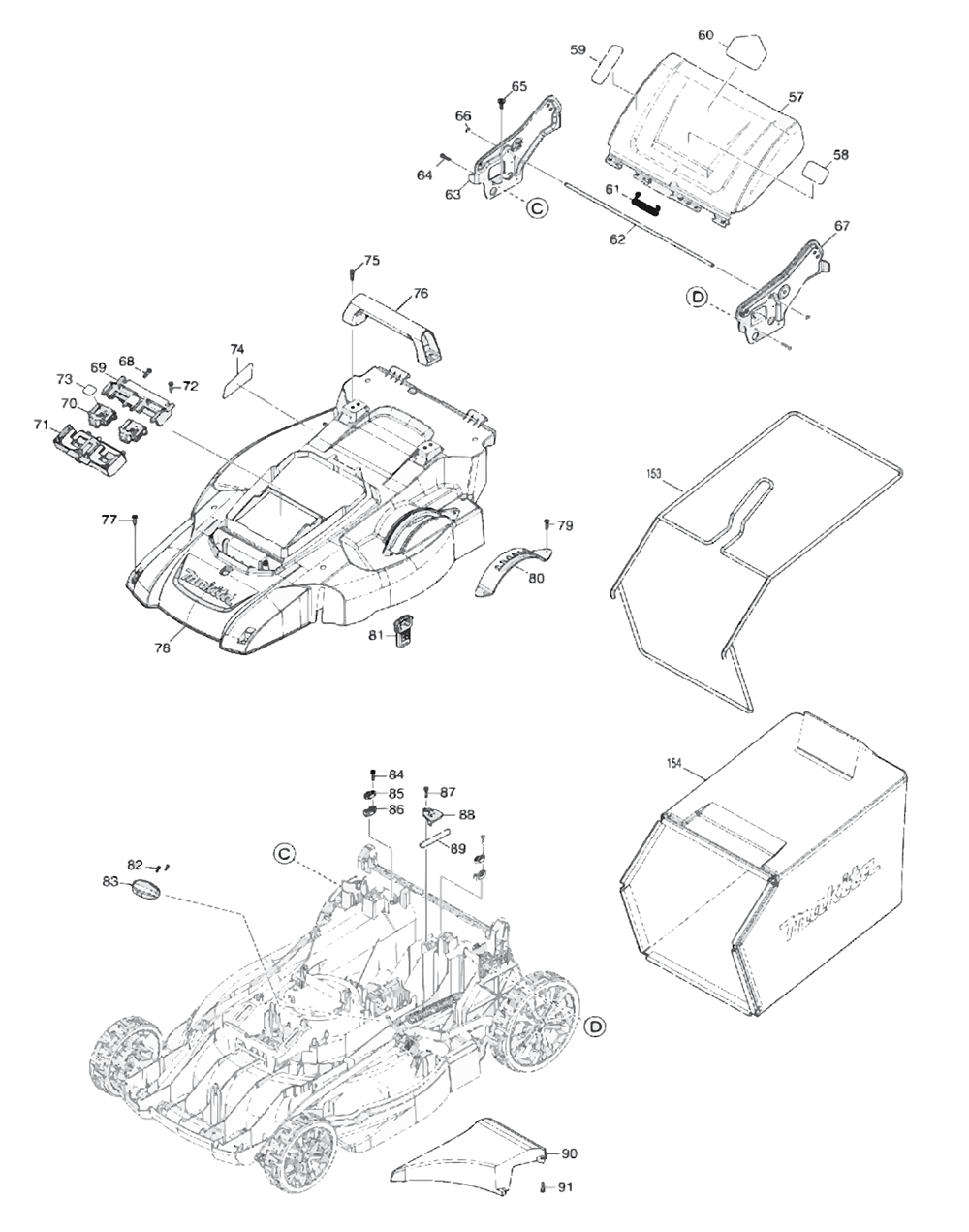 Fig-1 Diagram and Parts List for XML11Z  Makita Lawn Mower