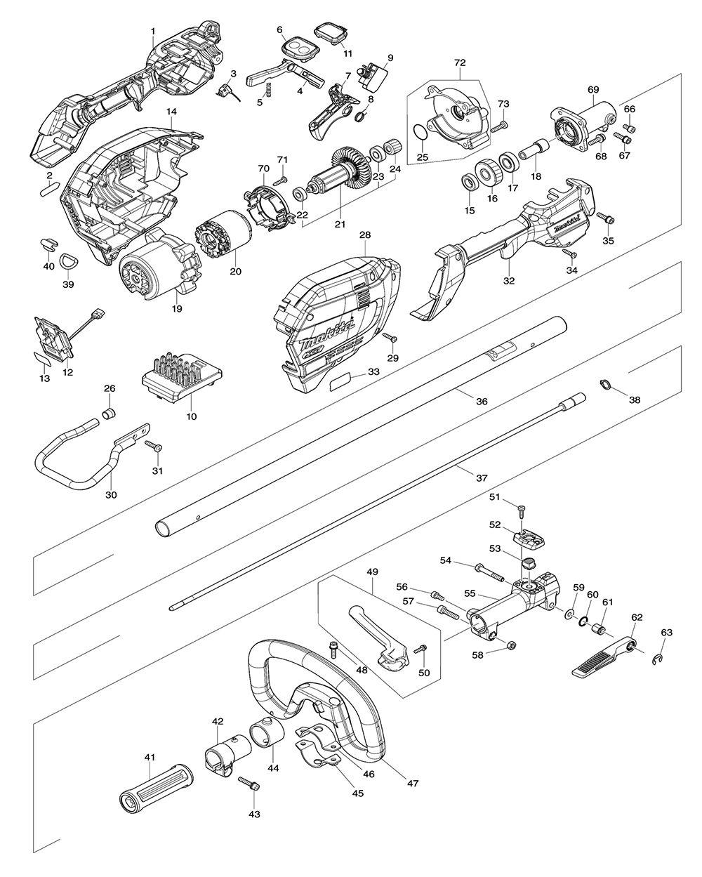 Fig-0 Diagram and Parts List for GUX01JM1X1  Makita Trimmer