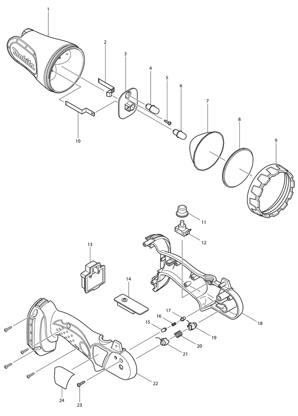 Diagram Diagram and Parts List for DML185W  Makita Worklight & Flashlight