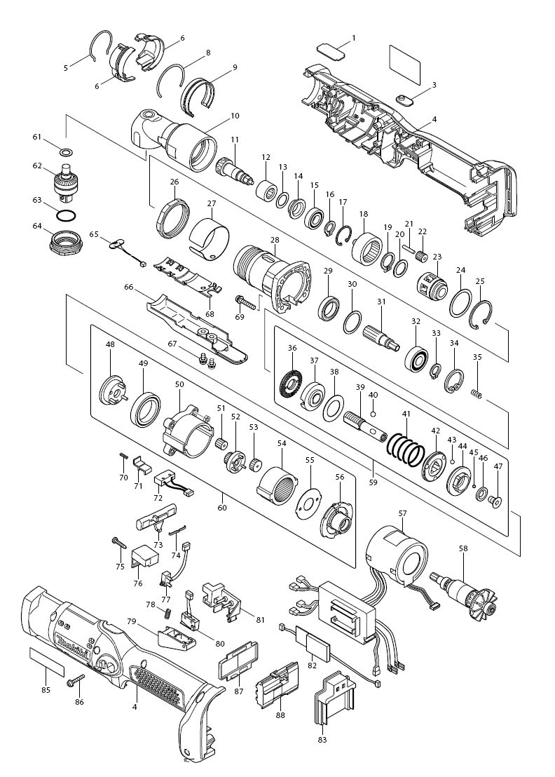 Page 1 Diagram and Parts List for BFL402RZ  Makita Screwdriver