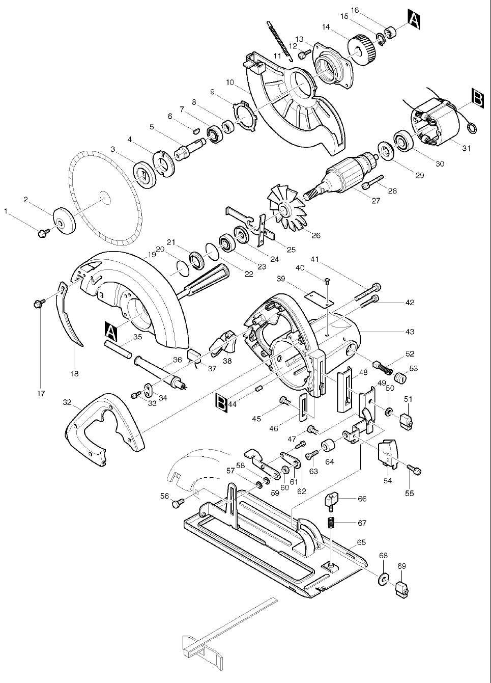 Page 1 Diagram and Parts List for SR2300  Makita Saw