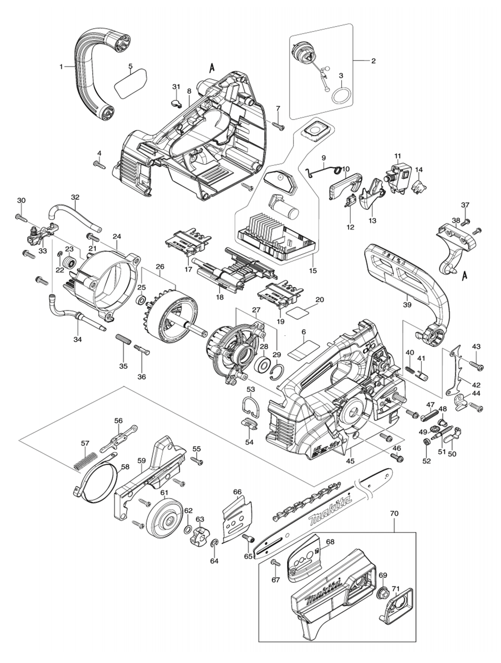 Fig-0 Diagram and Parts List for XCU08PT  Makita Chainsaw