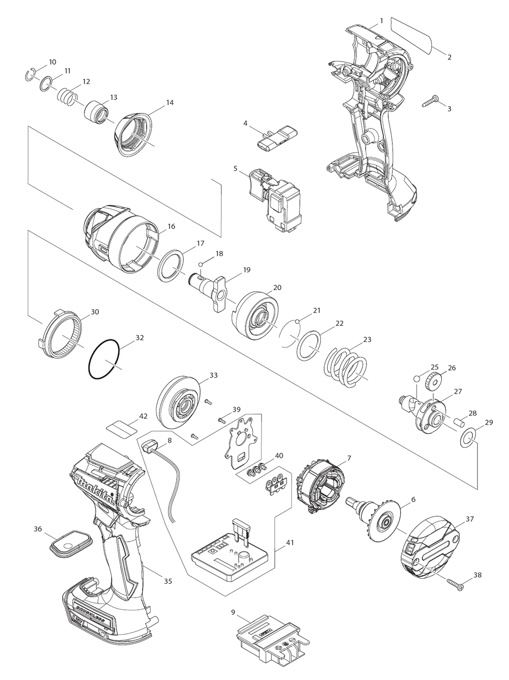 Page 1 Diagram and Parts List for XDT14T  Makita Drill