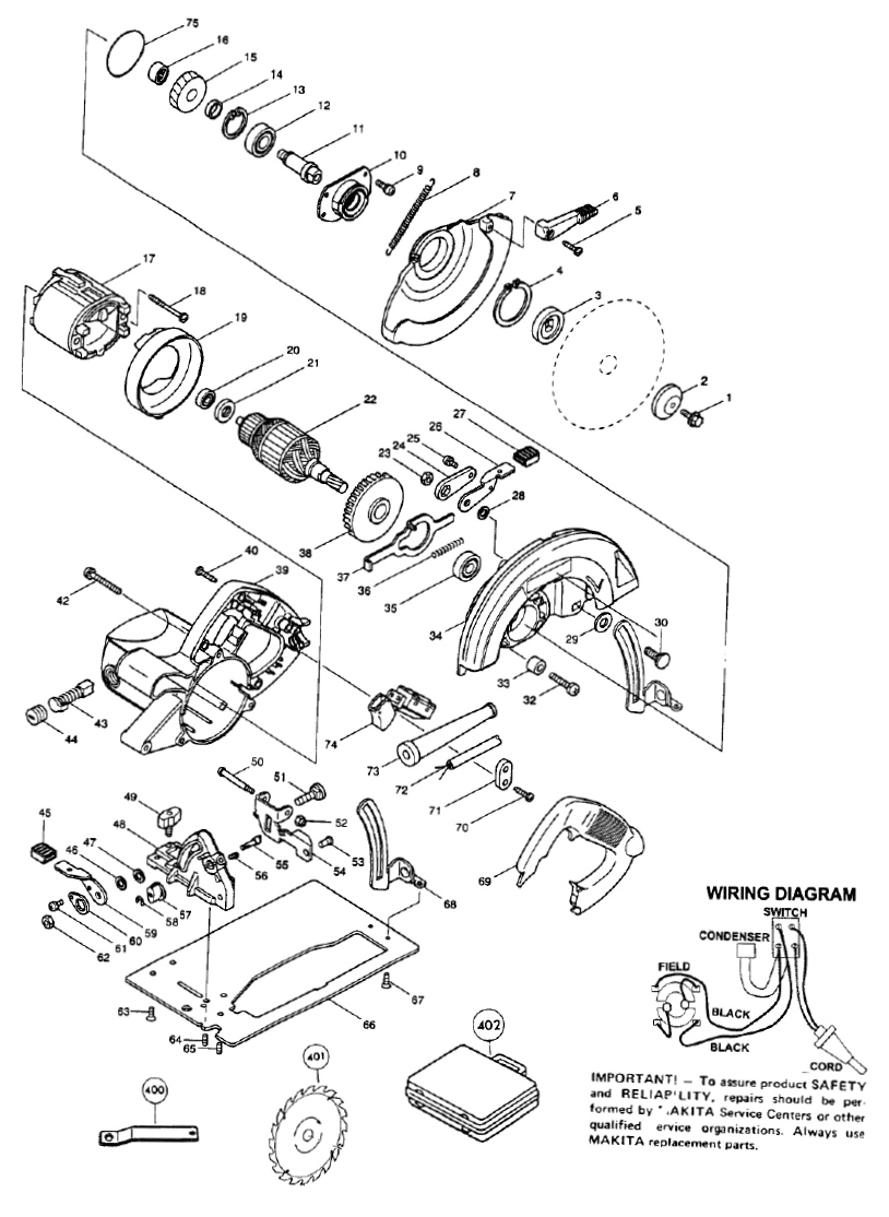 Page 1 Diagram and Parts List for 5007LNK  Makita Saw