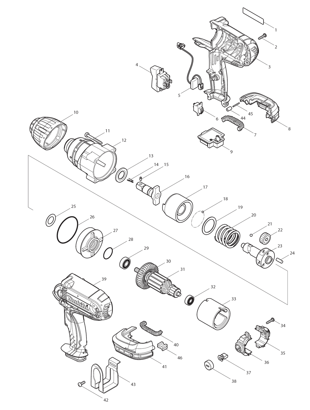 Page 1 Diagram and Parts List for XWT04M  Makita Drill