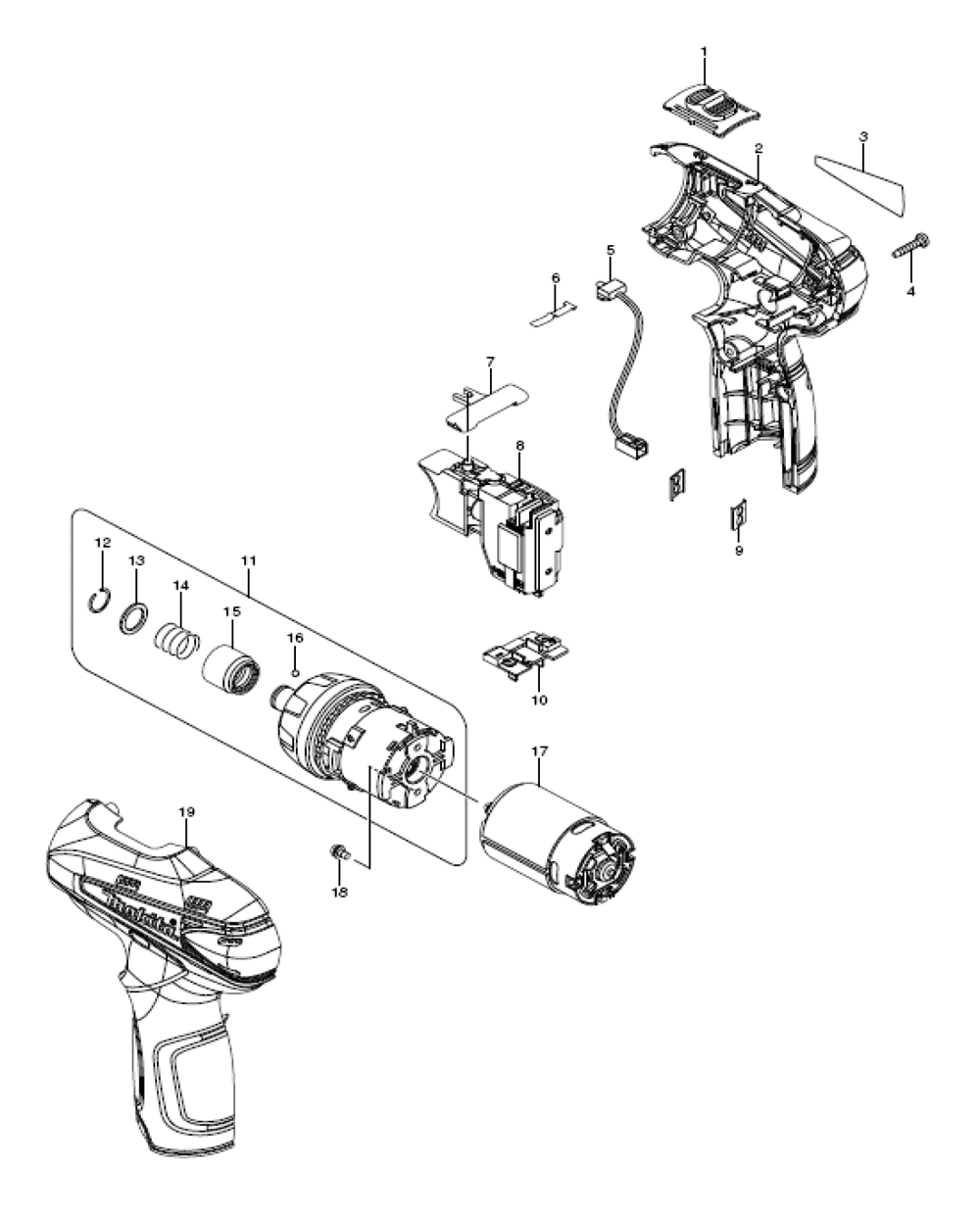 Page 1 Diagram and Parts List for FD01ZW  Makita Drill