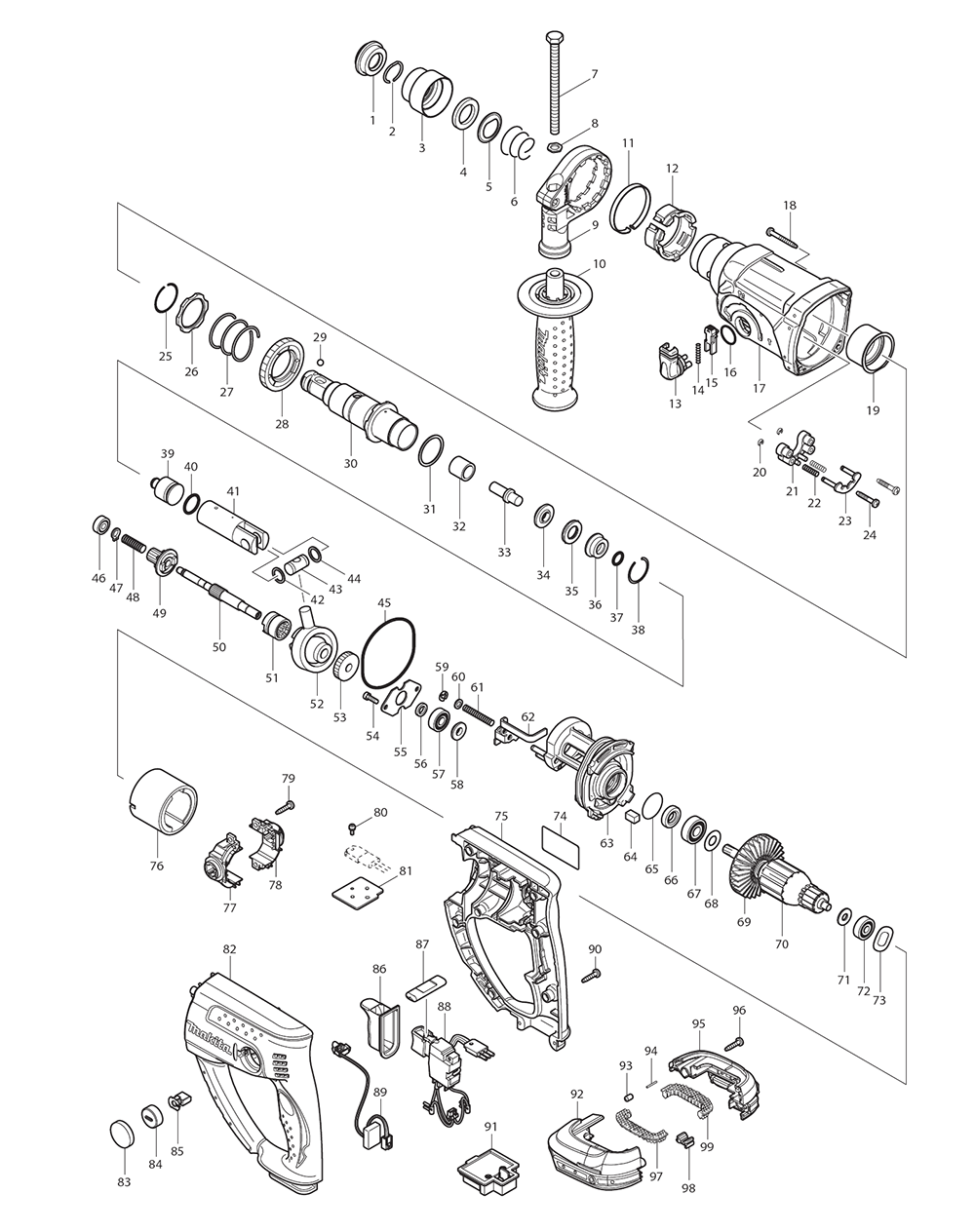Page 1 Diagram and Parts List for XRH03T  Makita Hammer