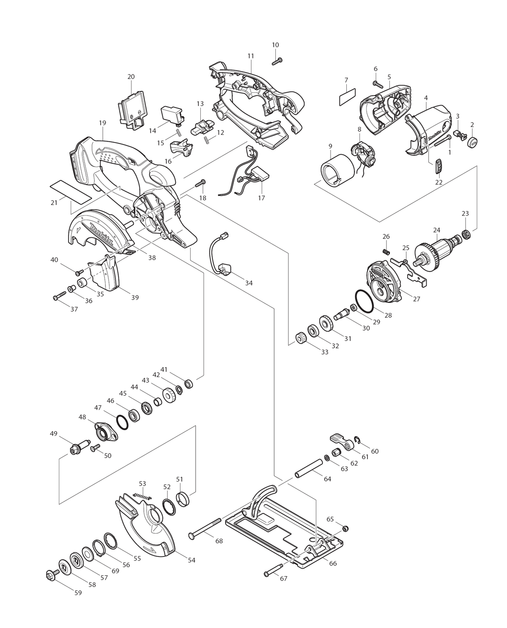 Page 1 Diagram and Parts List for XSC01Z  Makita Saw