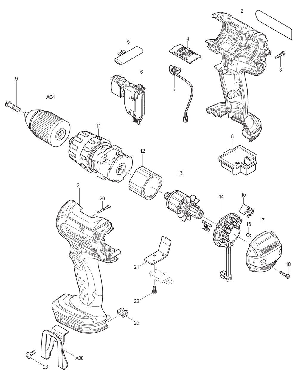 Page 1 Diagram and Parts List for BDF452H Type 3 Makita Drill