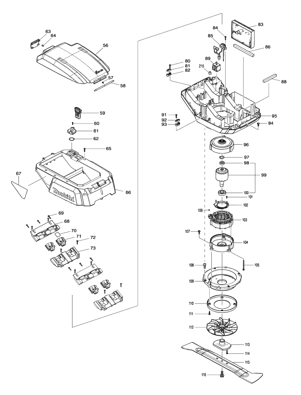 Fig-1 Diagram and Parts List for XML07Z  Makita Lawn Mower