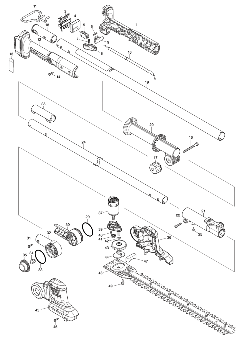 Fig-0 Diagram and Parts List for XNU05SM1  Makita Hedge Trimmer