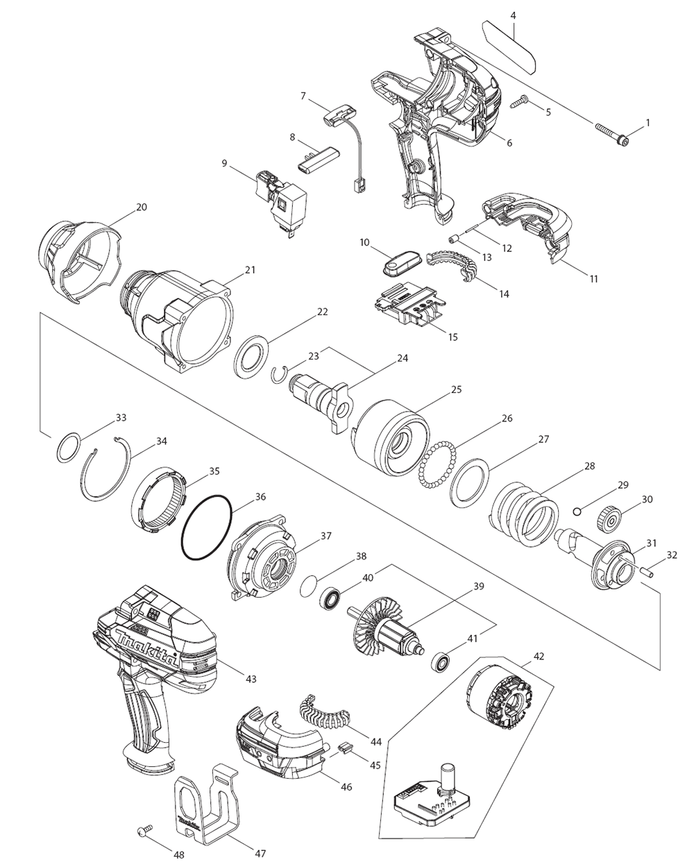 Page 1 Diagram and Parts List for XWT07T  Makita Drill