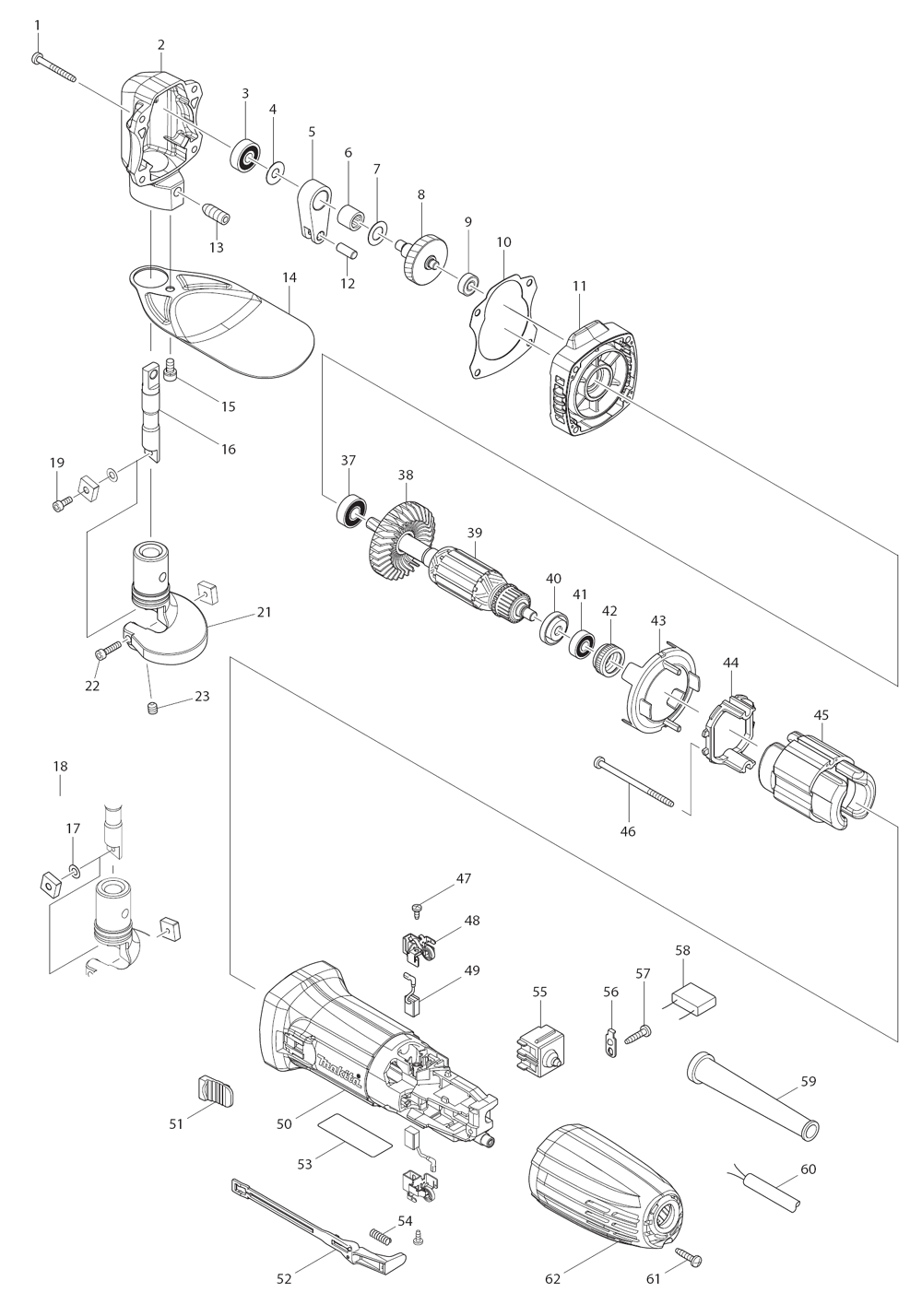 Page 1 Diagram and Parts List for JS1602  Makita Nibbler & Shears